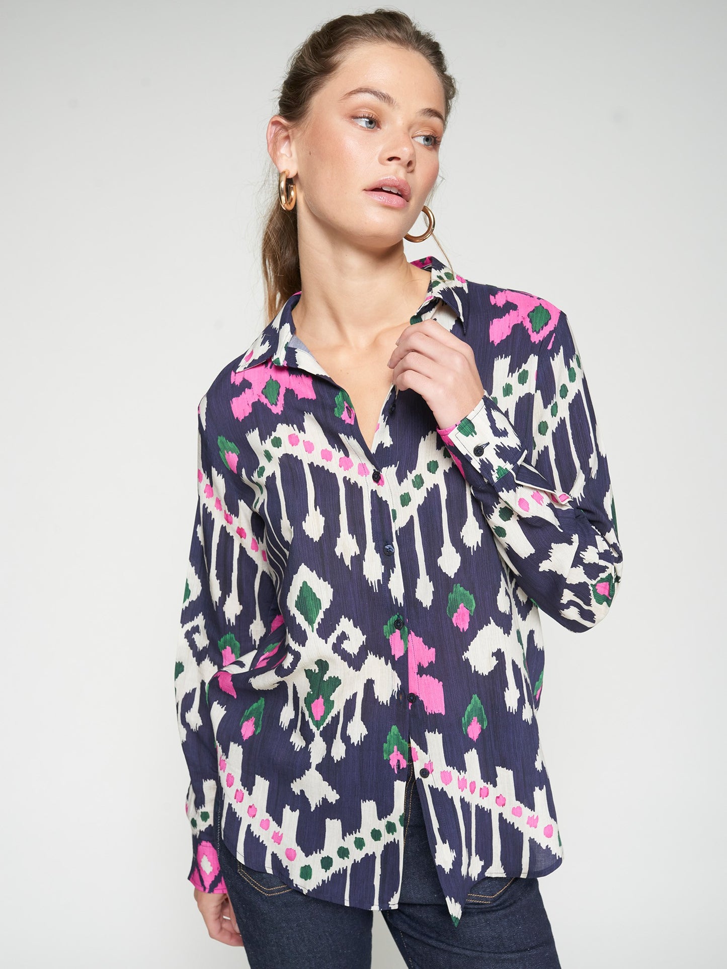 NAVY IKAT PRINT SHIRT
