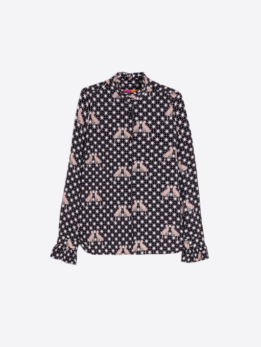 BLACK SHIRT WITH LEOPARDS AND STARS PRINT