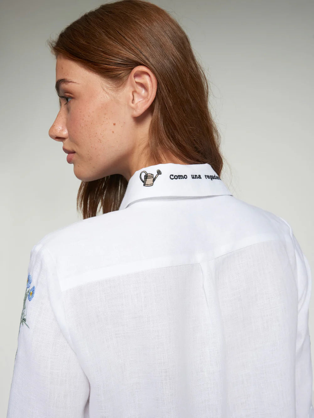 White Shirt with Embroidered Flowers