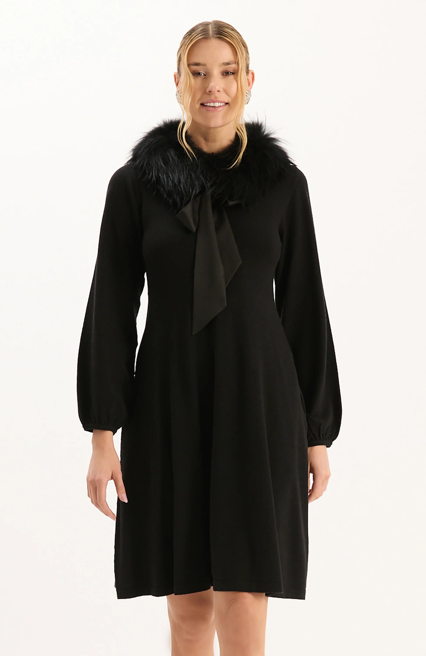Meghan Knit Dress w/ Fur Collar