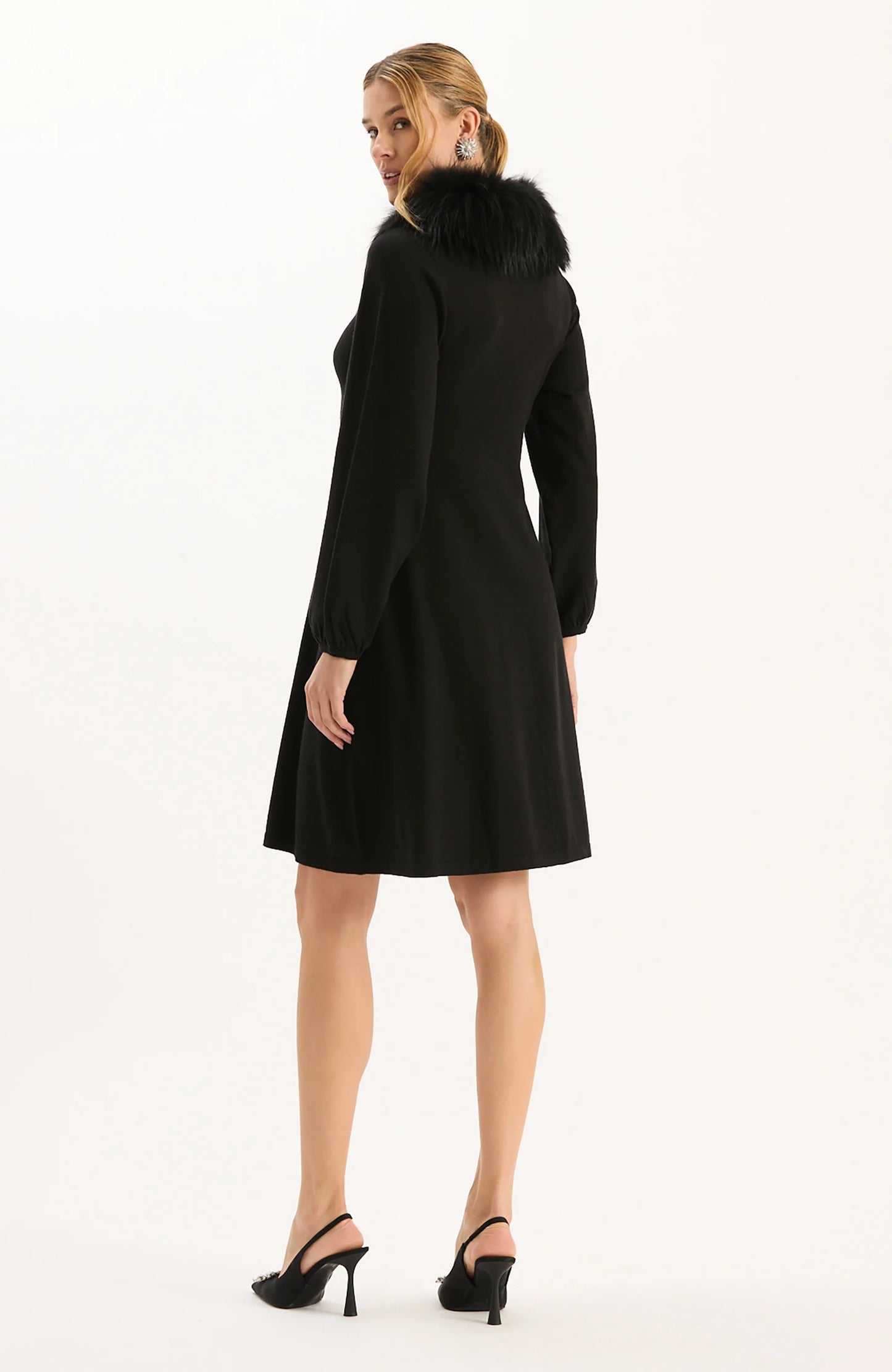 Meghan Knit Dress w/ Fur Collar
