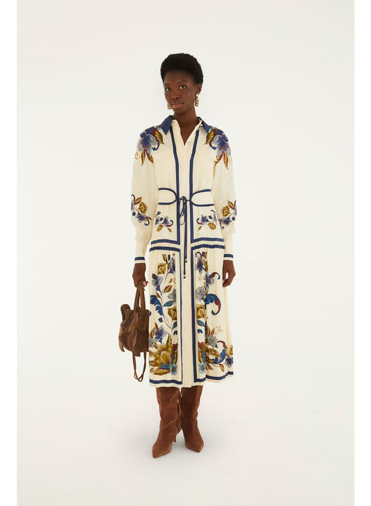 Golden Nature Cream Belt Midi Dress