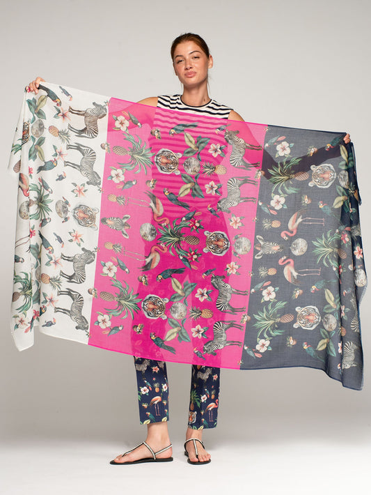 TRICOLOUR TROPICAL ANIMAL PRINT SCARF