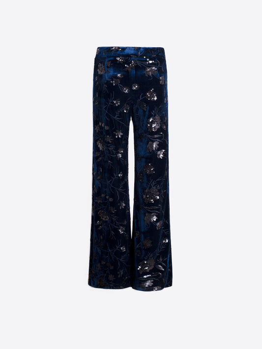 Navy Velvet Sequin pants - TROUSER VENUS TERCIOPELO FLOR LENTEJUELAS
