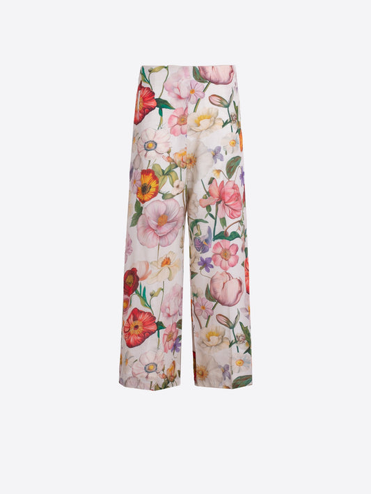 WIDE-LEG LINEN FLORAL PANTS